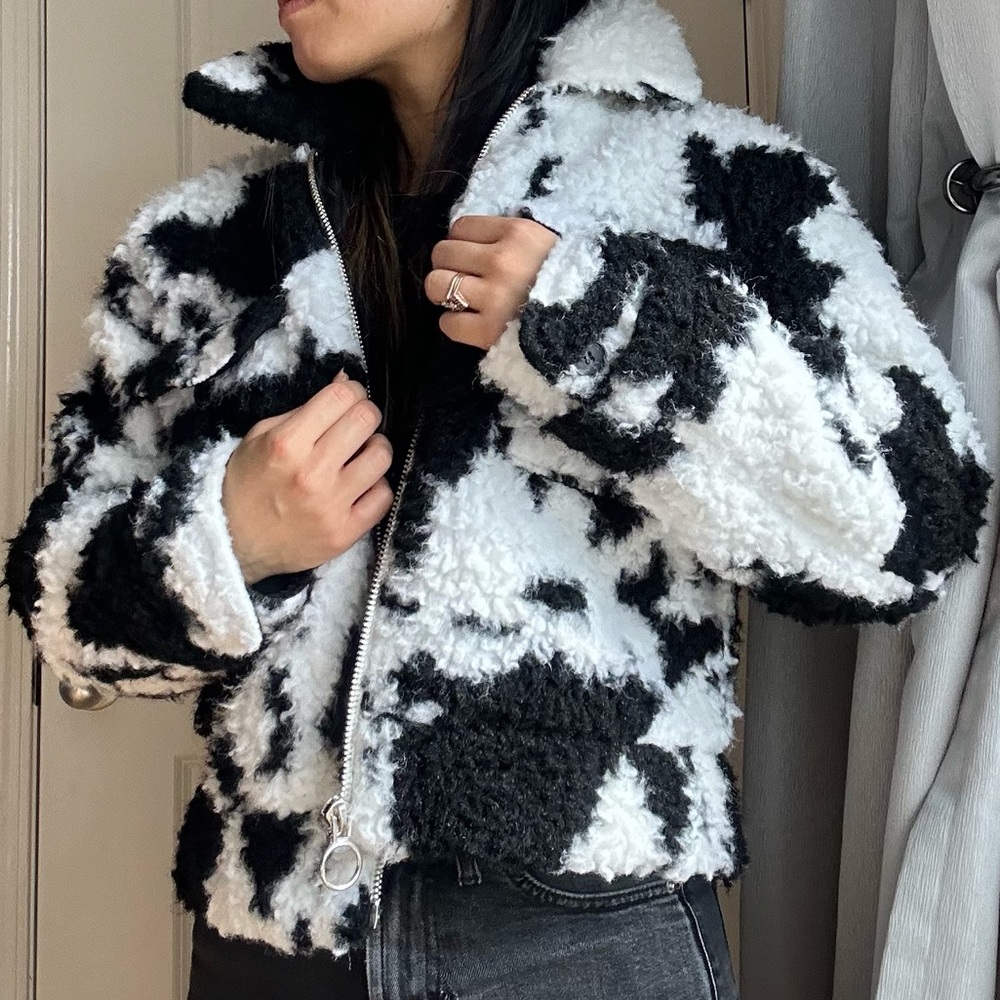 TOPSHOP Cow Print cropped jacket